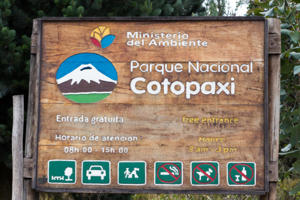 Parc national Cotopaxi - Panneau entrée